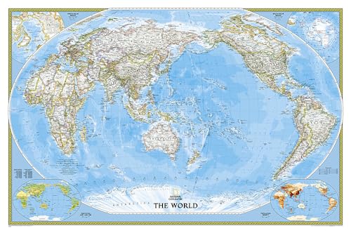 National Geographic: World Classic, Pacific Centered Wall Map (46 X 30.5 Inches): Wall Maps World (National Geographic Reference Map)