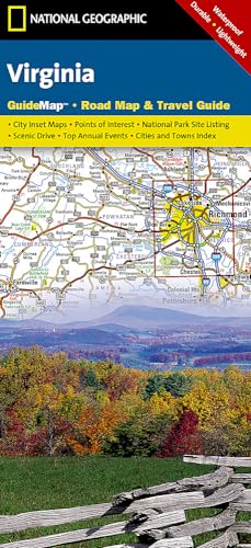 Virginia: National Geographic Guide Map: Road Map & Travel Guide. City Inset Maps, Points of Interest, National park Site Listing, Scenic Drive, Top ... Towns Index. Waterproof, Durable, Lightweight