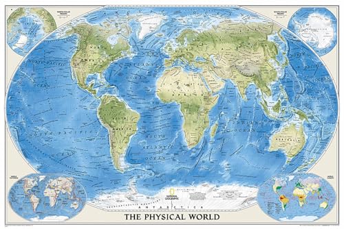 Weltkarte Physisch mit Meeresrelief: 1:38900000: Wall Maps World (National Geographic Reference Map)
