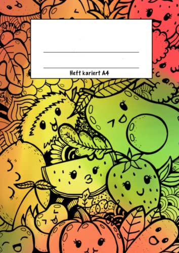 Heft kariert A4: Kariertes Schulheft DIN A4, 100 Seiten, 50 Blatt, mit süßem Obst und Gemüse Cover, Avocado, Erdbeere, Melone, Kirsche und mehr. Heft kariert A4: Kariertes Schulheft DIN A4, 100 Seiten, 50 Blatt, mit süßem Obst und Gemüse Cover, Avocado, Erdbeere, Melone, Kirsche und mehr.