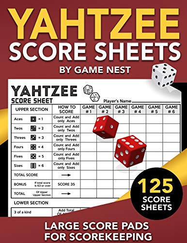 Yahtzee Score Sheets: 125 Large Score Pads for Scorekeeping | 8.5" x 11” Yahtzee Score Cards