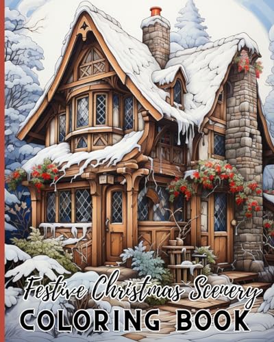 Festive Christmas Scenery Coloring Book: 30 Christmas Coloring Pages Bold And Easy Coloring Book For Adults and Kids von Blurb