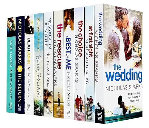 Nicholas Sparks 10 Books Collection Set (The Wedding, At First Sight, The Choice, The Best Of Me, The Rescue, Message In A Bottle, Every Breath, Dear John, The Return, Safe Haven)