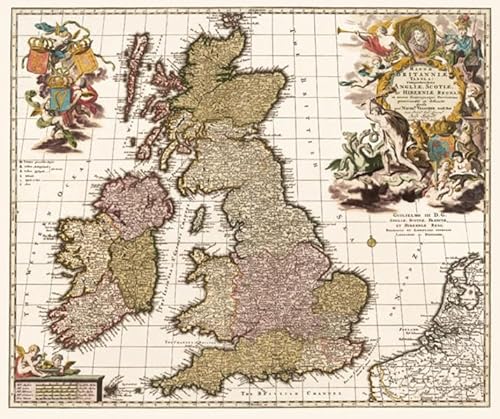 Historische Karte: Großbritannien, Irland, Schottland 1717 (gerollt): England, Wales, Schottland, Nordirland, Britische Inseln mit den Shetlandinseln, Hebriden, Man, Scilly-Inseln, Orkney, Wight von Rockstuhl, H