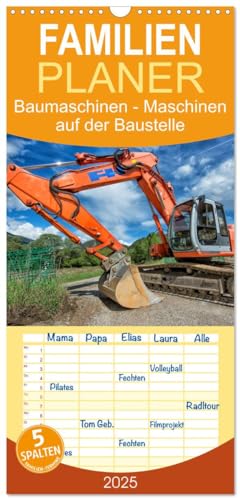 Familienplaner 2025 - Baumaschinen - Maschinen auf der Baustelle mit 5 Spalten (Wandkalender, 21 cm x 45 cm), CALVENDO von CALVENDO