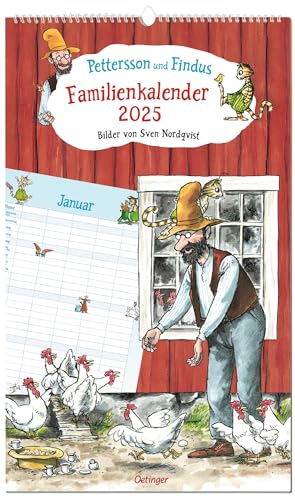 Pettersson und Findus. Familienkalender 2025: Liebevoll illustrierter Wandkalender mit 5 Spalten, Ferienübersicht, Feiertagen und Kalenderwochen