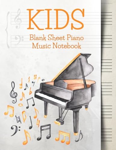 Blank Sheet Music Notebook Kids: Wide Staff Music Manuscript Paper | Grey and Orange Music Notes
