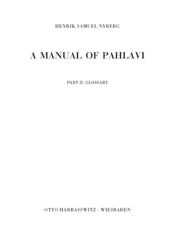 A Manual of Pahlavi: Glossary von Harrassowitz