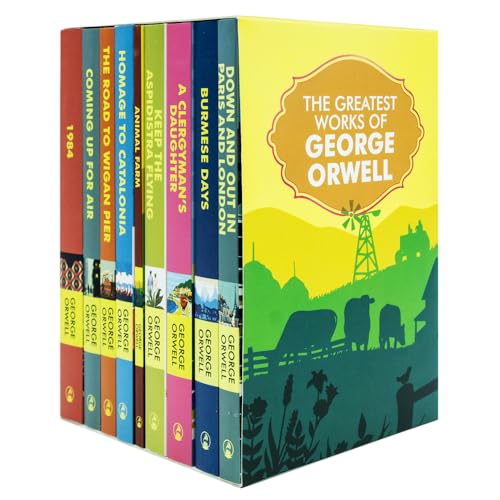 The Greatest Works of George Orwell 9 Books Set: Homage to Catalonia, Burmese Days, 1984, Animal Farm, The Road to Wigan Pier, Down and Out in Paris and London