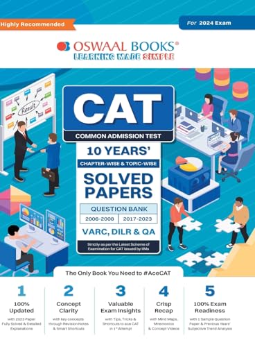 Oswaal CAT 10 YEARS Chapter-wise & Topic-wise Solved Papers (VARC, DILR & QA) (2006 - 2008 & 2017-2023) for 2024 Exam von Oswaal Books And Learning Pvt Ltd
