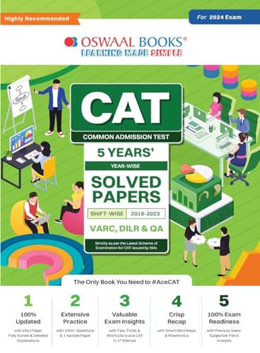 Oswaal CAT 5 Years Solved Papers (VARC, DILR & QA) | Year-wise & Shift-wise (2019 - 2023) for 2024 Exam von Oswaal Books And Learning Pvt Ltd