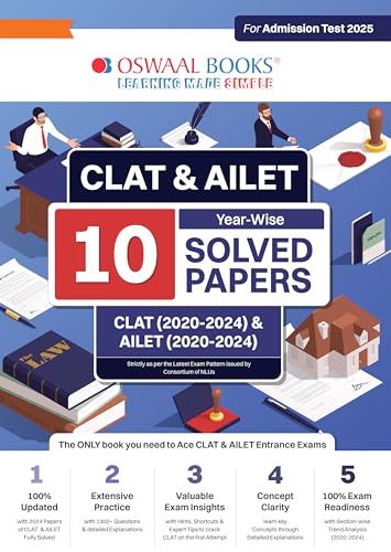 Oswaal CLAT & AILET 10 Previous Years Solved Papers - Year-Wise | CLAT (2020 -2024) & AILET (2020 - 2024) For Admission Test 2025 von Oswaal Books And Learning Pvt Ltd