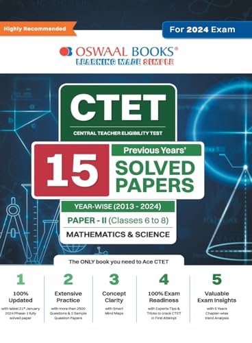 Oswaal CTET (Central Teachers Eligibility Test) Paper-II | Classes 6 - 8 | 15 Year's Solved Papers | Mathematics & Science | Yearwise | 2013 - 2024 | For 2024 Exam von Oswaal Books And Learning Pvt Ltd