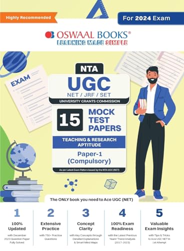 Oswaal NTA UGC NET/JRF/SET Paper-1 (Compulsory) | 15 Year's Mock Test Papers Teaching & Research Aptitude | Yearwise | 2015-2023 | For 2024 Exam von Oswaal Books And Learning Pvt Ltd