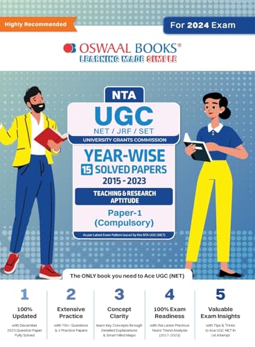 Oswaal NTA UGC NET/JRF/SET Paper-1 (Compulsory) | 15 Year's Solved Papers Teaching & Research Aptitude | Yearwise | 2015-2023 | For 2024 Exam von Oswaal Books And Learning Pvt Ltd