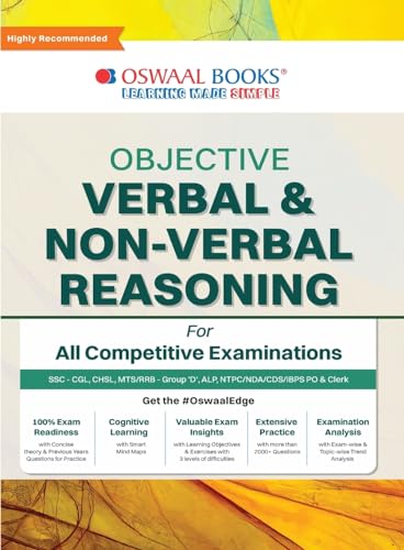 Oswaal Objective Verbal & Non-Verbal, Reasoning for all Competitive Examination, Chapter-wise & Topic-wise, A Complete Book to Master Reasoning! von Oswaal Books And Learning Pvt Ltd