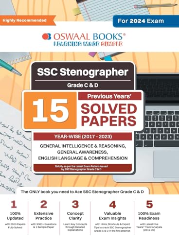 Oswaal SSC Stenographer Grade C & D 15 Year's Solved Papers | General Intelligence | General Awareness | Reasoning | Year-wise | 2017 - 2023 | For 2024 Exam von Oswaal Books And Learning Pvt Ltd