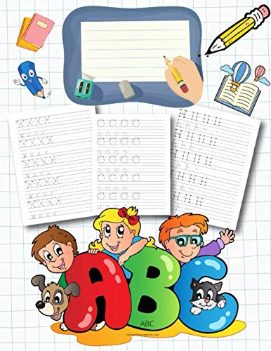 ABC: Zeszyt ćwiczeń dla dzieci, Duża liniatura, Zeszyt do nauki pisania po śladzie, Nauka alfabetu, Duże literki, Kalagrafia dla dzieci, Duży format,