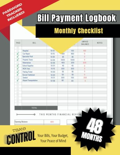 Bill Payment Logbook Monthly Checklist: 4-Year Payment Tracker for Individuals, Families and Financial Professionals von OGPPD
