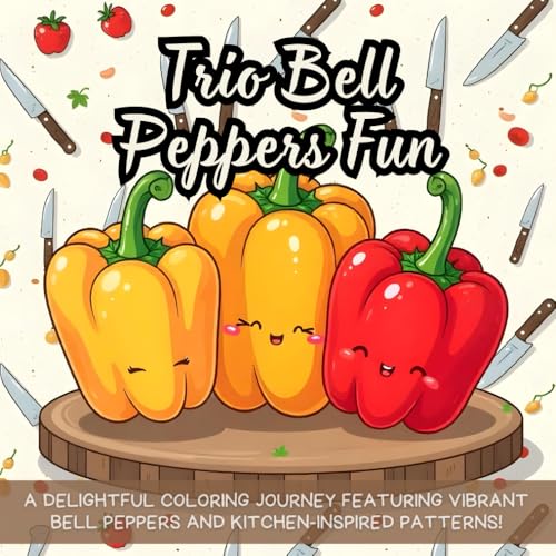 Trio Bell Peppers Fun: A delightful coloring journey featuring vibrant bell peppers and kitchen-inspired patterns! Trio Bell Peppers Fun: A delightful coloring journey featuring vibrant bell peppers and kitchen-inspired patterns! von Independently published