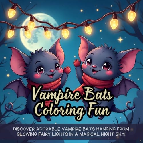 Vampire Bats Coloring Fun: Discover adorable vampire bats hanging from glowing fairy lights in a magical night sky! Vampire Bats Coloring Fun: Discover adorable vampire bats hanging from glowing fairy lights in a magical night sky! von Independently published