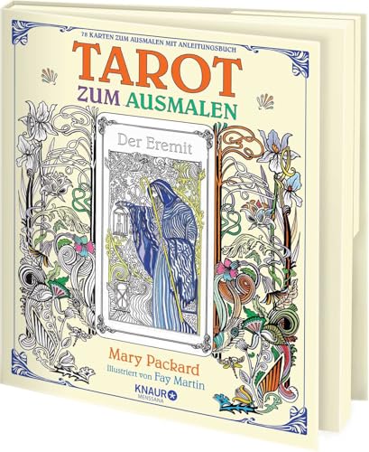 Tarot zum Ausmalen: 78 Karten zum Ausmalen mit Anleitungsbuch | Aufwendig gestaltetes Aufklappbuch mit 78 schwarz/weiß Karten zum Ausmalen, Klettverschluss, 4-farbigem Booklet von Droemer Knaur*