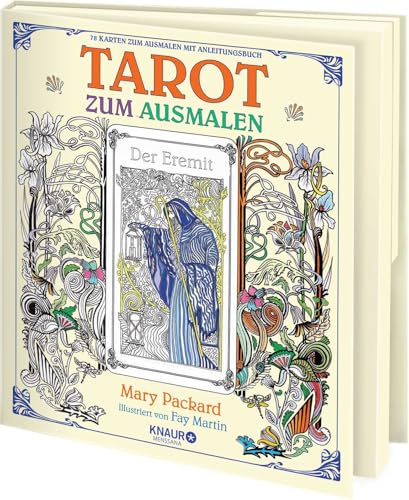 Tarot zum Ausmalen: 78 Karten zum Ausmalen mit Anleitungsbuch | Aufwendig gestaltetes Aufklappbuch mit 78 schwarz/weiß Karten zum Ausmalen, Klettverschluss, 4-farbigem Booklet von Knaur MensSana HC