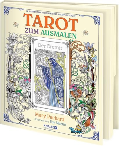 Tarot zum Ausmalen: 78 Karten zum Ausmalen mit Anleitungsbuch | Aufwendig gestaltetes Aufklappbuch mit 78 schwarz/weiß Karten zum Ausmalen, Klettverschluss, 4-farbigem Booklet