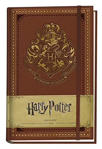 Harry Potter: Notizbuch Hogwarts (in Lederoptik mit Gummiband und Zeichenband): Cover gestanzt mit Goldfolienveredelung