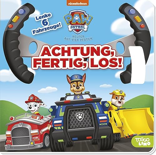 PAW Patrol: Achtung, fertig, los! Lenke 6 Fahrzeuge!: Pappbilderbuch mit Lenkrad und Pop-up-Armaturenbrett auf jeder Seite von Panini