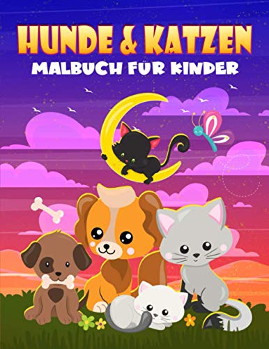 Hunde & Katzen: Malbuch für Kinder: 35 niedliche Illustrationen für 3- bis 10-Jährige von Gray & Gold Publishing