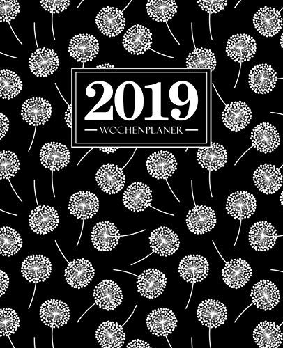 Wochenplaner 2019: 19 x 23 cm: weiße Blumen auf Schwarz 4001