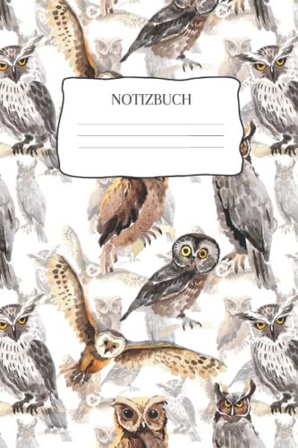 Notizbuch: Notizbuch Eule, A5 (6'x9'), 120 linierte Seiten