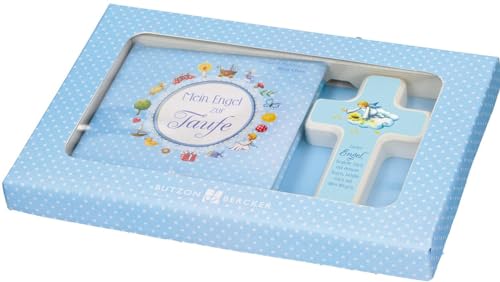 Butzon & Bercker Geschenkset zur Taufe für Jungen – Mein Engel zur Taufe, mit Buch und Segenskreuz, christliches Taufgeschenk mit Schutzengel-Motiv, bleibende Erinnerung zur Geburt oder Kindertaufe von Butzon & Bercker