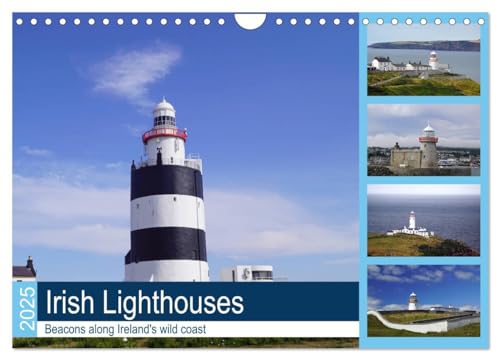 Irish Lighthouses - Beacons along Ireland's wild coast (Wall Calendar 2025 DIN A4 landscape), CALVENDO 12 Month Wall Calendar: Lighthouses around the green island of Ireland