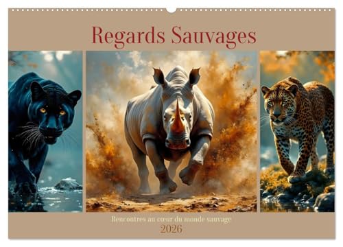 Regards Sauvages - Rencontres au c¿ur du monde sauvage (Calendrier mural 2026 DIN A2 vertical), CALVENDO calendrier mensuel: Images impressionnantes ... animaux majestueux dans des moments uniques. von Calvendo
