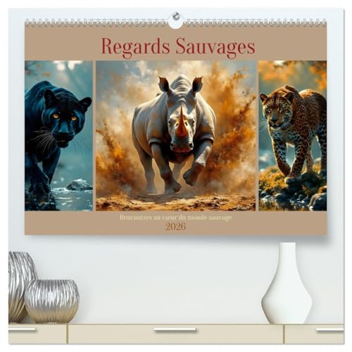 Regards Sauvages - Rencontres au c¿ur du monde sauvage (Calendrier mural 2026 DIN A2 vertical) calendrier de bureau: Images impressionnantes générées ... animaux majestueux dans des moments uniques. von Calvendo