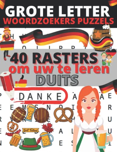 Grote letter woordzoekers puzzels Duits: 40 rasters om uw duits te leren of te verbeteren + Oplossingen (puzzelboek voor volwassenen in het duits - 1 ... x 27.94cm, crèmepapier van hoge kwaliteit