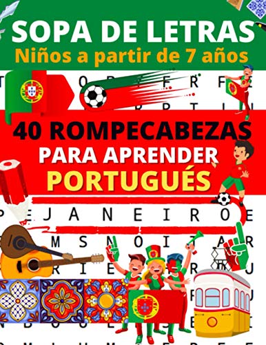 Sopa de letras : Niños a partir de 7 años: Libro de 40 rompecabezas para aprender portugués (sopa de letras portugués | 1 tema por pagina)