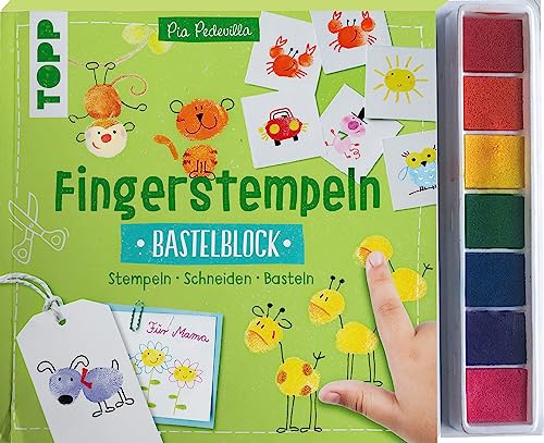 Fingerstempeln. Bastelblock mit Stempelfarbe: Stempeln, Schneiden, Basteln. Mit 7 farbigen Stempelkissen Fingerstempeln. Bastelblock mit Stempelfarbe: Stempeln, Schneiden, Basteln. Mit 7 farbigen Stempelkissen