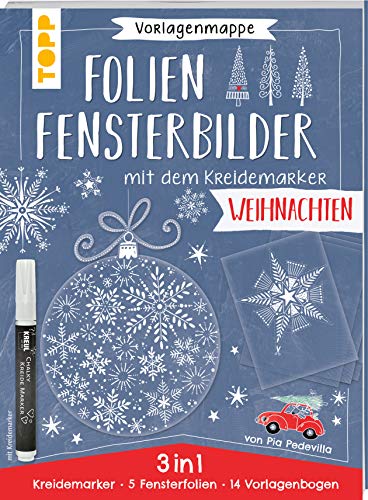 Vorlagenmappe Folien-Fensterbilder mit dem Kreidemarker - Weihnachtszauber. inkl. 5 Fensterfolien zum Bemalen und Ausschneiden und Original Kreidemarker von Kreul: 3 in 1: 14 Vorlagenbogen mit Motiven in Originalgröße, 5 Fensterfolien zum Bemalen und Ausschneiden und Original Kreidemarker von Kreul. Mit allen Motiven auch als Download.