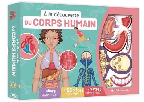 A LA DECOUVERTE DU CORPS HUMAIN: Coffret avec 1 livre documentaire, + de 55 pièces magnétiques et 1 plateau géant aimanté von AUZOU