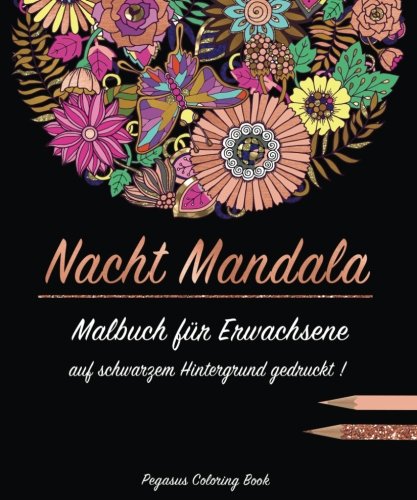 Malbuch für Erwachsene: Nacht Mandala auf schwarzem Hintergrund gedruckt. (mandalas, malbuch für erwachsene anti stress, schwarzes papier, malbücher für erwachsene, meditation)