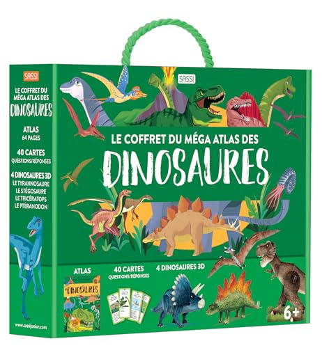 Le coffret du méga atlas des dinosaures - N.E. 2024: Avec 1 atlas, 40 cartes questions/réponses, 4 dinosaures 3D