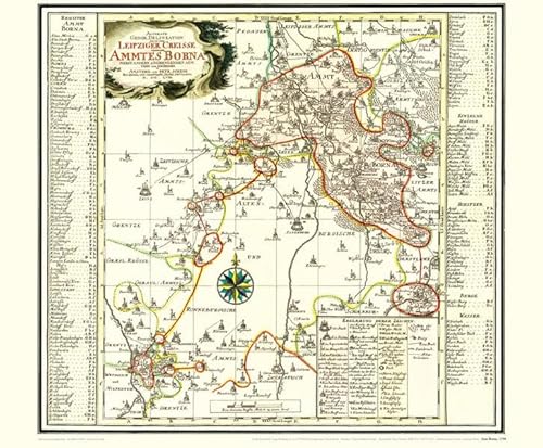 Historische Karte: Amt BORNA, 1758 [Plano]: KURFÜRSTENTUM SACHSEN |LEIPZIGER KREIS von Verlag Rockstuhl