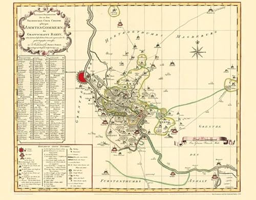 Historische Karte: Amt Gommern mit der Grafschaft Barby, 1753 (Plano): KURFÜRSTENTUM SACHSEN | KURKREIS. von Verlag Rockstuhl