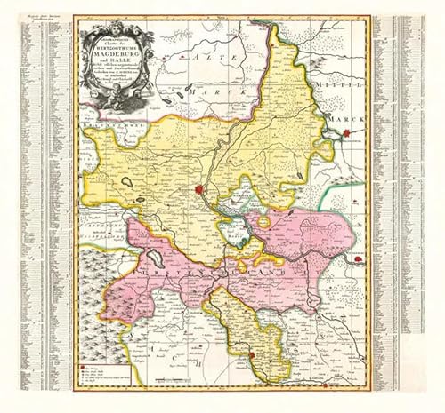 Historische Karte: Herzogtum Magdeburg mit Halle und Fürstentum Anhalt, um 1750: KURFÜRSTENTUM SACHSEN mit Amt Gommern und Grafschaft Barby