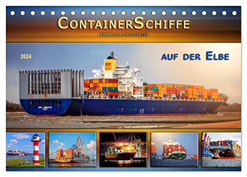 Containerschiffe auf der Elbe (Tischkalender 2024 DIN A5 quer), CALVENDO Monatskalender von CALVENDO