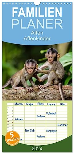 Familienplaner 2024 - Affen - Affenkinder mit 5 Spalten (Wandkalender, 21 cm x 45 cm) CALVENDO
