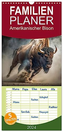 Familienplaner 2024 - Amerikanischer Bison mit 5 Spalten (Wandkalender, 21 cm x 45 cm) CALVENDO